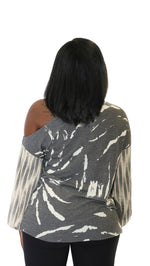 TIE DYE PRINT HIGH NECK TOP WITH ONE OPEN SHOULDER
