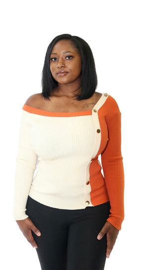 COLORBLOCK BUTTONED KNIT LONG SLEEVE SWEATER