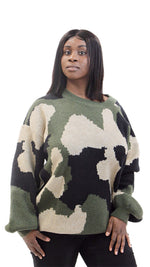 CAMOUFLAGE PUFF SLEEVE SWEATER