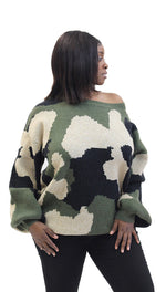 CAMOUFLAGE PUFF SLEEVE SWEATER
