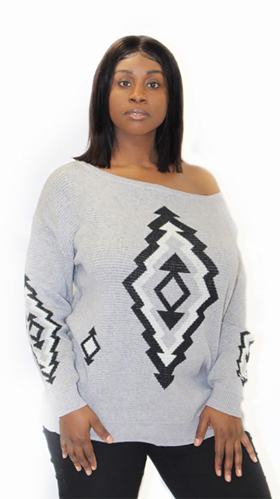 AZTEC PRINTED PULLOVER SWEATER